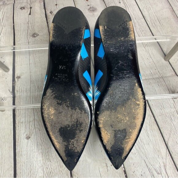 Prada Women's Black Graffiti Eye Pointed Toe Luxury Flat Shoe IT 37.5 / US 7 - Picture 11 of 13